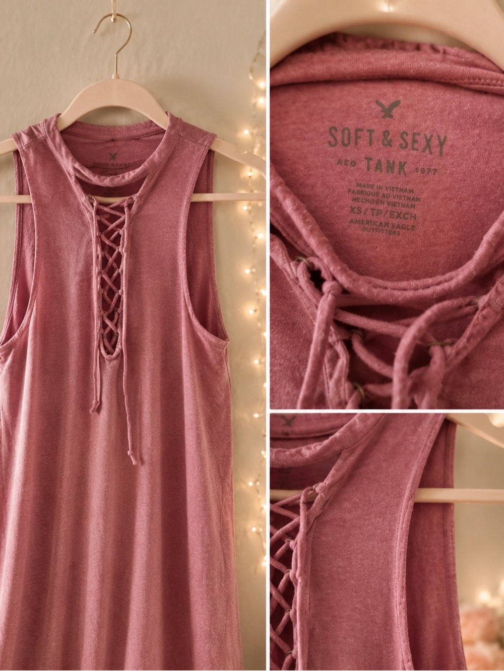American Eagle Outfitters Mauve Lace-Up Soft & Sexy Tank